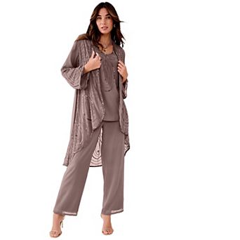 Roaman's Women's Plus Size Beaded Georgette 3 pc Pant Set Formal Wear
