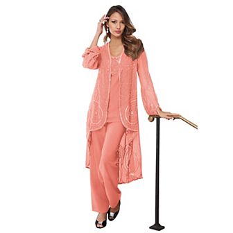 Roaman's Women's Plus Size Plus Size Beaded Georgette 3 pc Pant Set Formal Wear