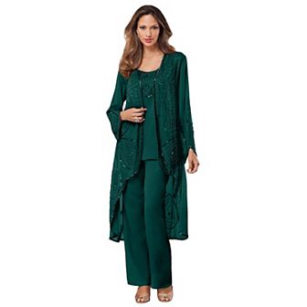 Roaman's Women's Plus Size Plus Size Beaded Georgette 3 pc Pant Set Formal Wear
