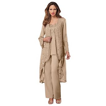 Roaman's Women's Plus Size Beaded Georgette 3 pc Pant Set  Formal Wear