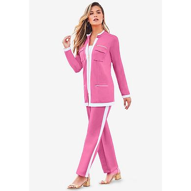 Roaman's Women's Plus Size Side Stripe French Terry Pull On Pant Set