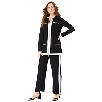 Roaman's Women's Plus Size Side Stripe French Terry Pull On Pant Set