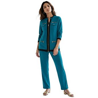 Roaman's Women's Plus Size Side Stripe French Terry Pull On Pant Set