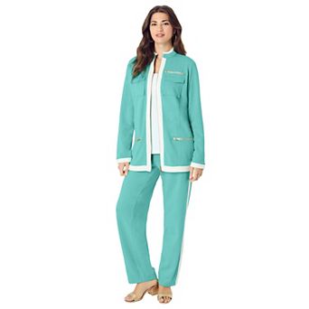 Roaman's Women's Plus Size Side Stripe French Terry Pull On Pant Set