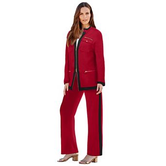 Roaman's Women's Plus Size Side Stripe French Terry Pull On Pant Set