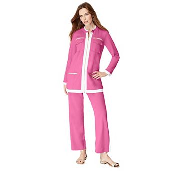 Roaman's Women's Plus Size Side Stripe French Terry Pull On Pant Set
