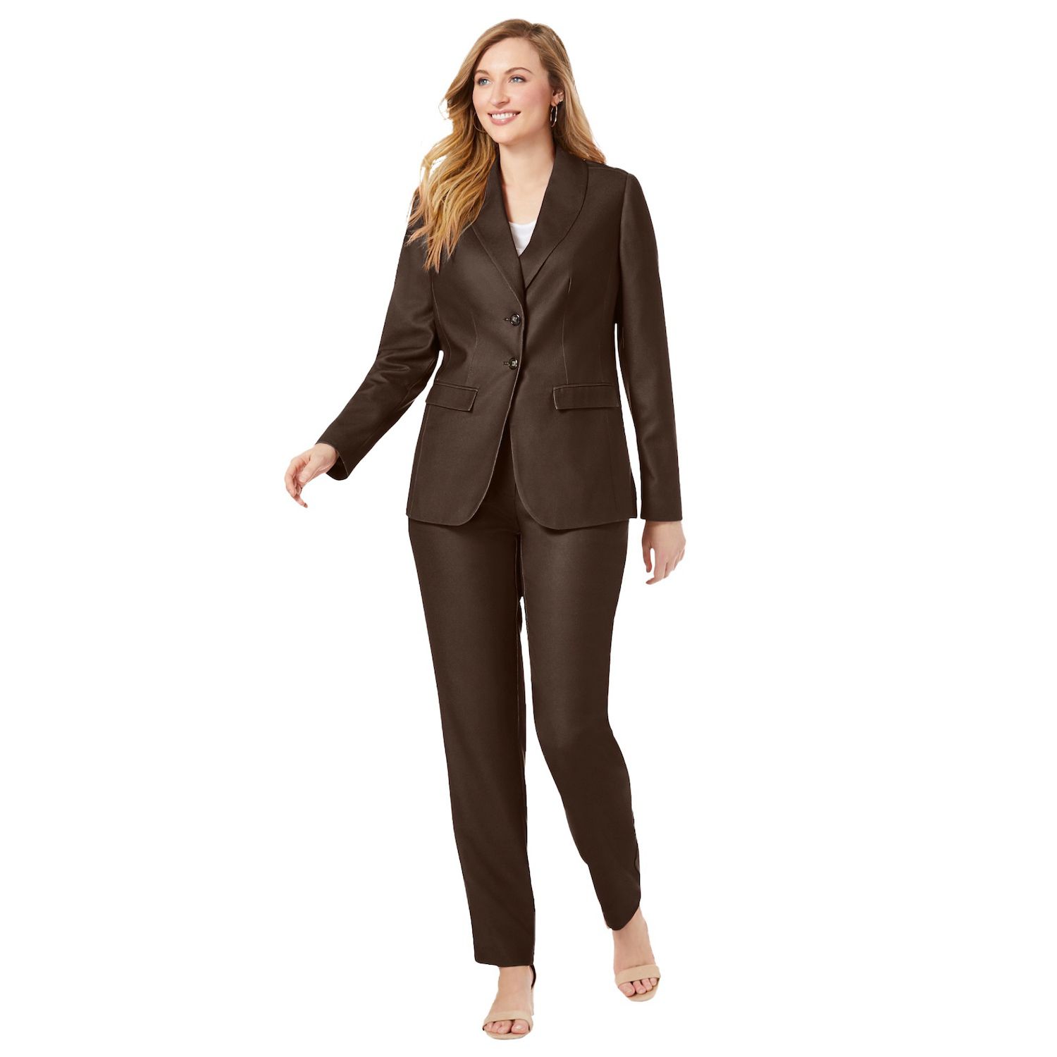 Jessica London Women's 2-Piece Stretch Crepe Single-Breasted Pantsuit - Blue - Pant Suits Jessica London Women's Plus Size Petite 2-Piece Stretch Crepe  Single-Breasted Pantsuit