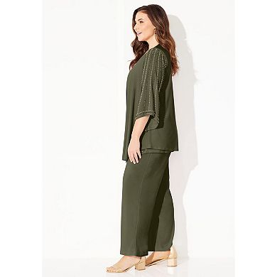 Catherines Women's Plus Size Petite Luminary 3-Piece Pant Suit