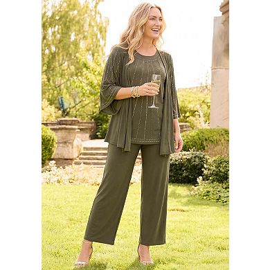 Catherines Women's Plus Size Petite Luminary 3-Piece Pant Suit
