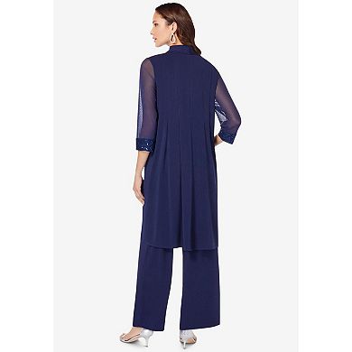 Roaman's Women's Plus Size Plus-Size 3 Piece Knit Embellished Pant Set