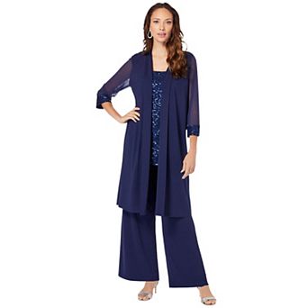 Roaman's Women's Plus Size Plus-Size 3 pc Knit Embellished Pant Set