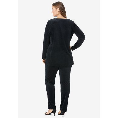 Roaman's Women's Plus Size Velour Tunic & Pant Set