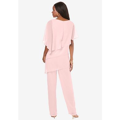 Roaman's Women's Plus Size Tiered Short Sleeve Pant Set