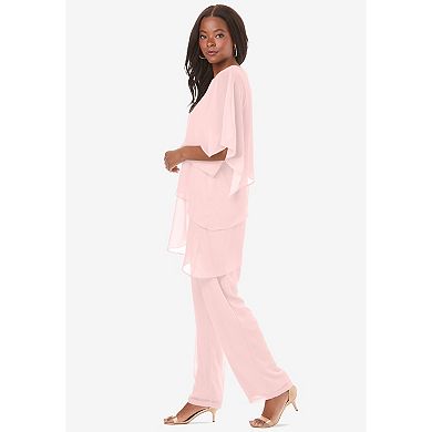 Roaman's Women's Plus Size Plus-Size 2 Piece Tierred Ruffle Top And Pant Set