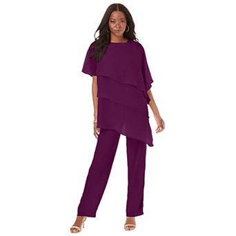 Roaman's Women's Plus Size Plus-Size 2 pc Tierred Ruffle Top And Pant Set