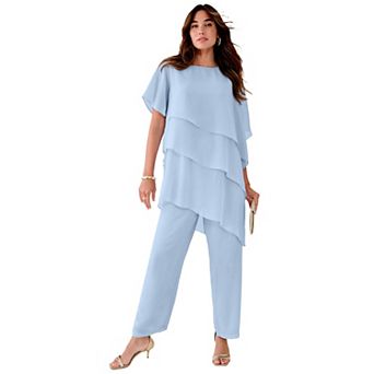 Roaman's Women's Plus Size Plus-Size 2 pc Tierred Ruffle Top And Pant Set