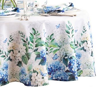 Hydrangea Bloom Floral Double Border 70" Round Tablecloth
