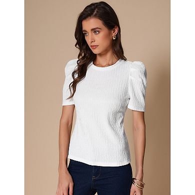 Puffy Short Sleeve Top for Women's Round Neck Casual Work Summer T Shirt Blouse