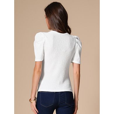 Puffy Short Sleeve Top for Women's Round Neck Casual Work Summer T Shirt Blouse