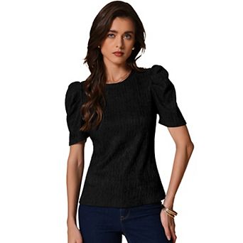 Puffy Short Sleeve Top for Women's Round Neck Casual Work Summer T Shirt Blouse