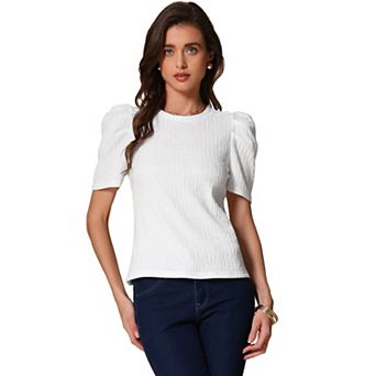 Puffy Short Sleeve Top for Women's Round Neck Casual Work Summer T Shirt Blouse