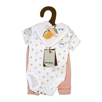 Home Grown Baby 100% Organic Cotton 3 Piece Girls Peaches Layette Set