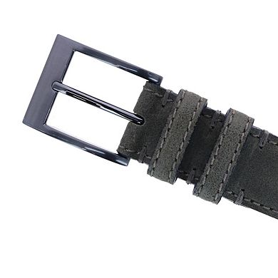 CTM Men's Textured Italian Leather Belt with Sqaure Buckle