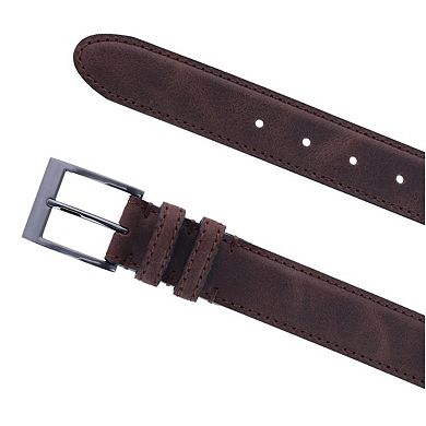 CTM Men's Textured Italian Leather Belt with Sqaure Buckle