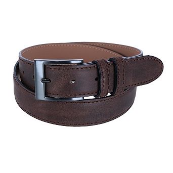 CTM Men's Textured Italian Leather Belt with Sqaure Buckle