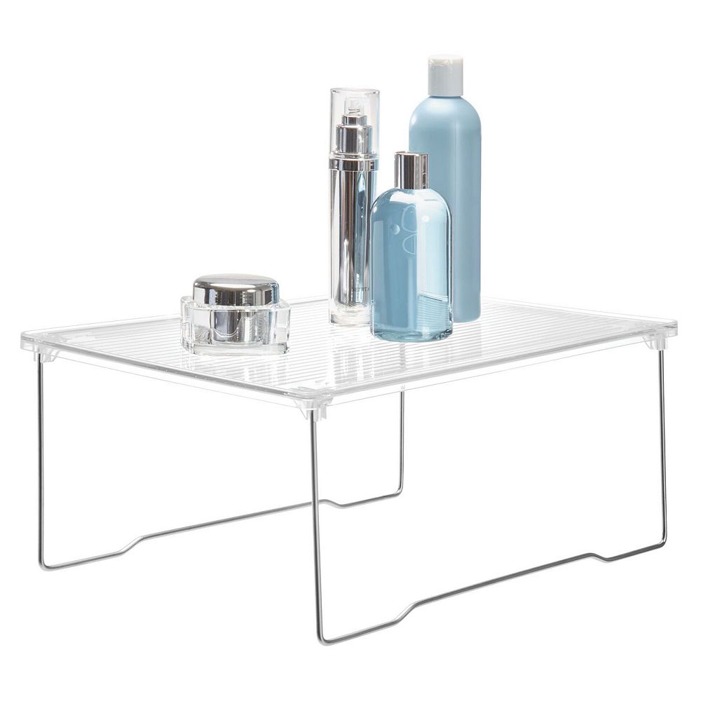 iDesign Plastic Stackable Cabinet Shelf Riser for Bathroom Storage– Clear