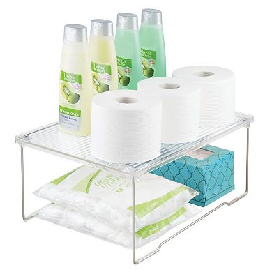 iDesign Plastic Stackable Cabinet Shelf Riser for Bathroom Storage– Clear