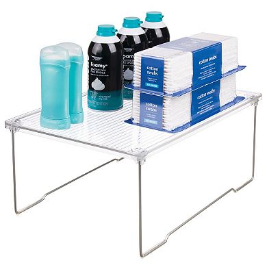 iDesign Plastic Stackable Cabinet Shelf Riser for Bathroom Storage– Clear