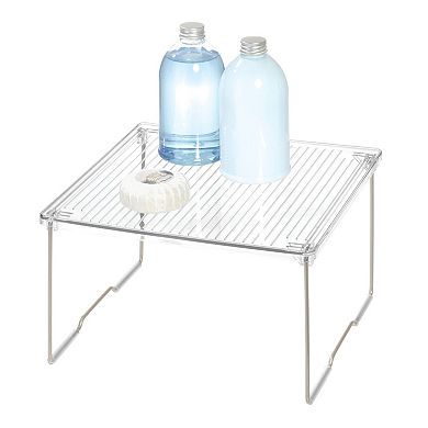 iDesign Plastic Stackable Cabinet Shelf Riser for Bathroom Storage– Clear/Satin