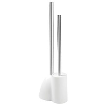 iDesign Toilet Bowl Brush and Plunger Set for Bathroom Storage - White/Brushed Stainless Steel