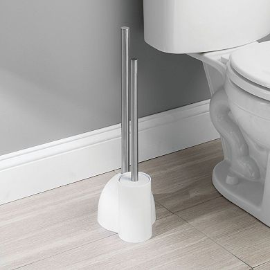 iDesign Toilet Bowl Brush and Plunger Set for Bathroom Storage - White/Brushed Stainless Steel
