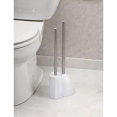 iDesign Toilet Bowl Brush and Plunger Set for Bathroom Storage - White/Brushed Stainless Steel