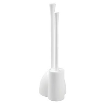 iDesign Compact Toilet Brush and Plunger Set for Bathroom Cleaning and Storage - White