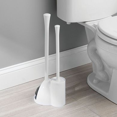 iDesign Compact Toilet Brush and Plunger Set for Bathroom Cleaning and Storage - White