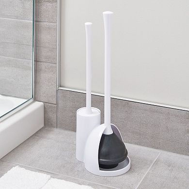 iDesign Compact Toilet Brush and Plunger Set for Bathroom Cleaning and Storage - White