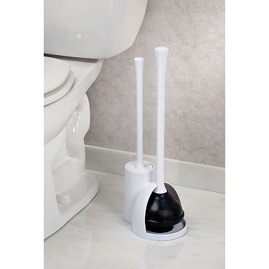 iDesign Compact Toilet Brush and Plunger Set for Bathroom Cleaning and Storage - White