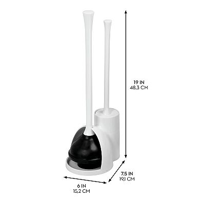 iDesign Compact Toilet Brush and Plunger Set for Bathroom Cleaning and Storage - White