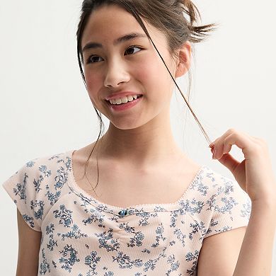 Girls 6-20 SO® Essential Cinch Front Short Sleeve Top in Regular & Plus Size