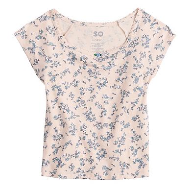 Girls 6-20 SO® Essential Cinch Front Short Sleeve Top in Regular & Plus Size