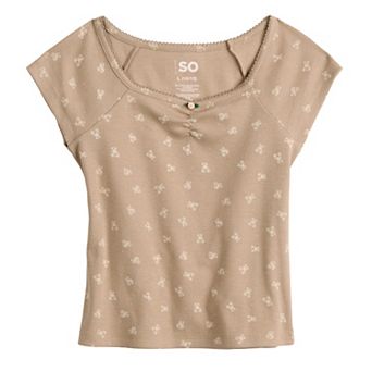 Girls 6-20 SO® Essential Cinch Front Short Sleeve Top in Regular & Plus Size