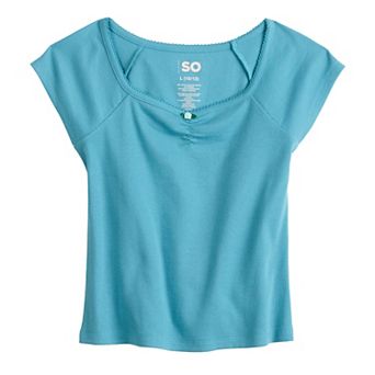 Girls 6-20 SO® Essential Cinch Front Short Sleeve Top in Regular & Plus Size