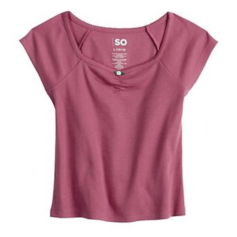 Girls 6-20 SO® Essential Cinch Front Short Sleeve Top in Regular & Plus Size