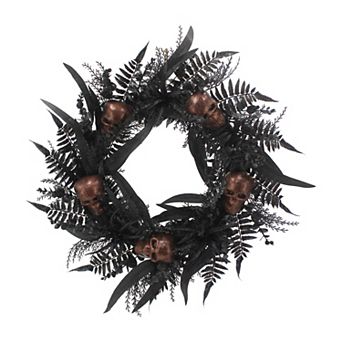 Celebrate Together™ Halloween Black Botanicals Skull Artificial Wreath