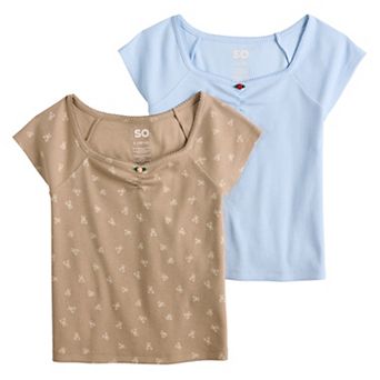 Girls 6-20 SO® 2 pc Essential Cinch Front Short Sleeve Top Set in Regular & Plus Size