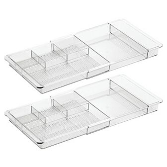 iDesign Expandable Desk Drawer Organizer - Clarity Collection – Set of 2- Clear