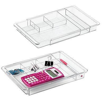 iDesign Expandable Desk Drawer Organizer - Clarity Collection – Set of 2- Clear